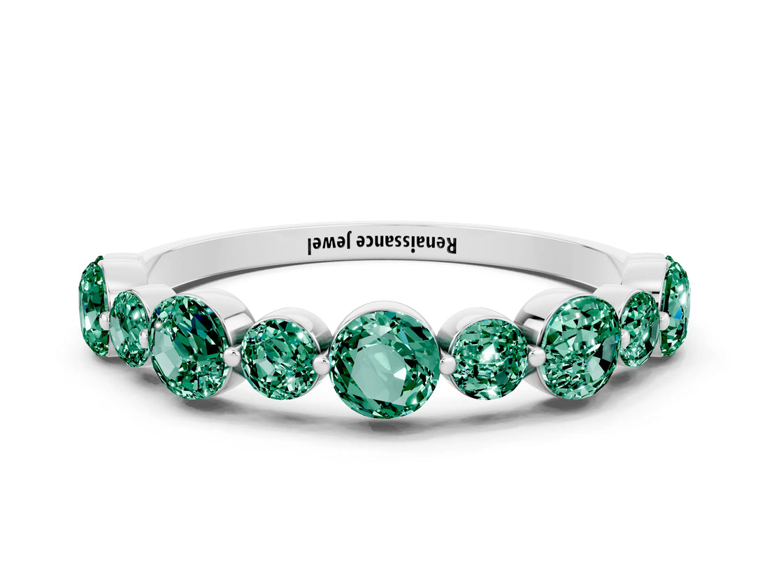 White gold Round Green Sapphire Scalloped Prong Set Eternity Band_18