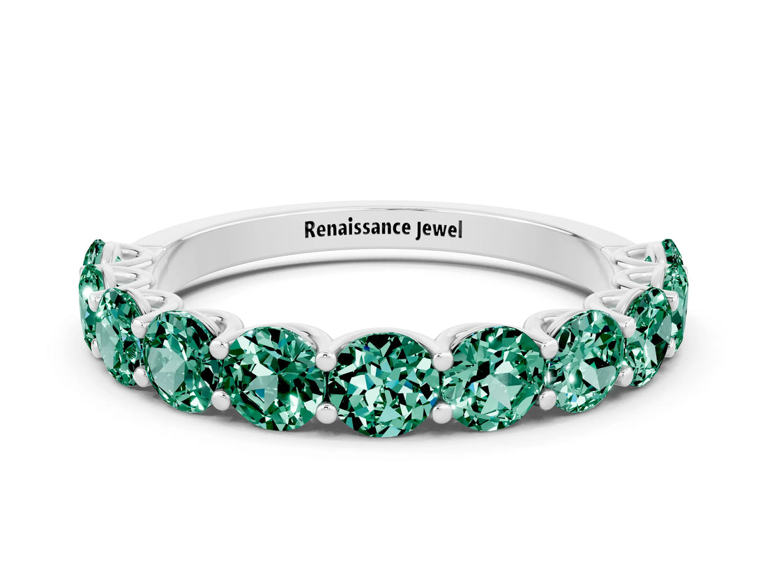 White gold Round Green Sapphire Shared Prong Eternity Band_6
