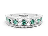 White gold Round Green Sapphire Twist Milgrain Band with Bezel Setting_12