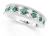 White gold Round Green Sapphire Twist Milgrain Band with Bezel Setting_13