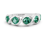 Silver 2.07 Carat Round Green Sapphire Wave Band with Channel Setting and Shared Prongs
