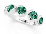 Silver 2.07 Carat Round Green Sapphire Wave Band with Channel Setting and Shared Prongs