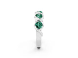 Silver 2.07 Carat Round Green Sapphire Wave Band with Channel Setting and Shared Prongs