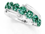 White gold Round Green Sapphire Wave Band with Channel and Shared Prong Setting_19