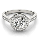 White gold Round Halo Bezel Diamond Pave Band Ring 1