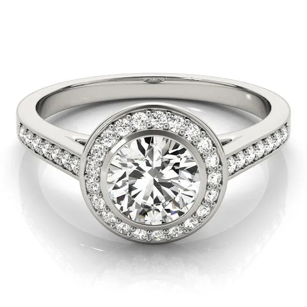 White gold Round Halo Bezel Diamond Pave Band Ring