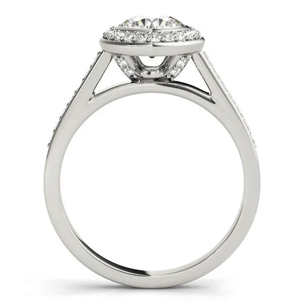 White gold Round Halo Bezel Diamond Pave Band Ring