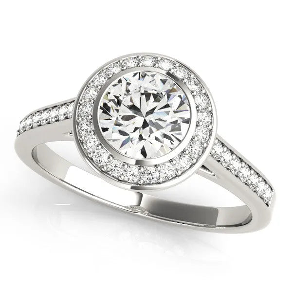 White gold Round Halo Bezel Diamond Pave Band Ring