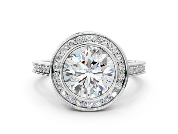 White gold Round Halo Bezel Diamond Pave Band Ring