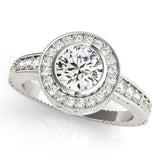 White gold Round Halo Bezel Set Diamond Ring with Pavé Band 1