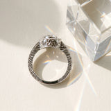 White gold Round Halo Bezel Set Diamond Ring with Pavé Band_9