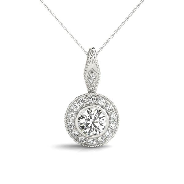 White gold Round Halo Bezel Set Pendant