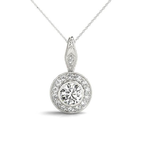 White gold Round Halo Bezel Set Pendant