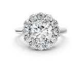 White gold Round Halo Cluster Diamond Engagement Ring with Prong Setting and Polished Band_129