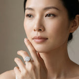 White gold Round Halo Cluster Diamond Engagement Ring with Solitaire Band and Prong Setting_13