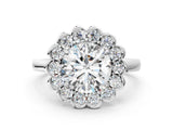 White gold Round Halo Cluster Diamond Engagement Ring with Solitaire Band and Prong Setting_67