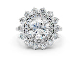 White gold Round Halo Cluster Diamond Ring with Pave Band and Four-Prong Setting_23
