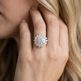 White gold Round Halo Cluster Diamond Ring with Pave Band and Four-Prong Setting_5