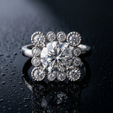 White gold Round Halo Diamond Cluster Engagement Ring with Milgrain Bezel Setting and Solitaire Band_15