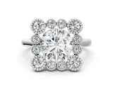 White gold Round Halo Diamond Cluster Engagement Ring with Milgrain Bezel Setting and Solitaire Band_70