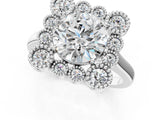 White gold Round Halo Diamond Cluster Engagement Ring with Milgrain Bezel Setting and Solitaire Band_71