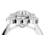 White gold Round Halo Diamond Cluster Engagement Ring with Milgrain Bezel Setting and Solitaire Band_74