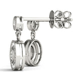 White gold Round Halo Diamond Drop Earrings with Milgrain Bezel Setting 1