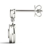 White gold Round Halo Diamond Drop Earrings with Milgrain Bezel Setting 3