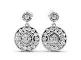 White gold Round Halo Diamond Drop Earrings with Milgrain Bezel Setting_9