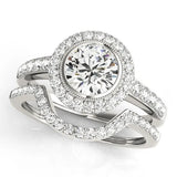 White gold Round Halo Diamond Engagement Ring with Bezel Setting and Pavé Band 1
