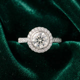 White gold Round Halo Diamond Engagement Ring with Bezel Setting and Pavé Band_9