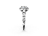 White gold Round Halo Diamond Engagement Ring with Intricate Filigree Band and Four-Prong Setting_57