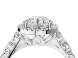 White gold Round Halo Diamond Engagement Ring with Intricate Filigree Band and Four-Prong Setting_59