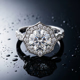 White gold Round Halo Diamond Engagement Ring with Milgrain Band and Four-Prong Setting_15