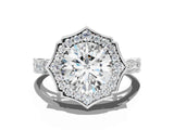 White gold Round Halo Diamond Engagement Ring with Milgrain Band and Four-Prong Setting_55