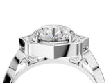 White gold Round Halo Diamond Engagement Ring with Milgrain Band and Four-Prong Setting_59