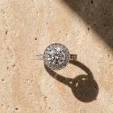 White gold Round Halo Diamond Engagement Ring with Milgrain Pave Band and Four-Prong Setting_15