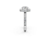 White gold Round Halo Diamond Engagement Ring with Milgrain Pave Band and Four-Prong Setting_96