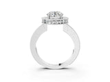 White gold Round Halo Diamond Engagement Ring with Milgrain Pave Band and Four-Prong Setting_97