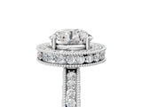 White gold Round Halo Diamond Engagement Ring with Milgrain Pave Band and Four-Prong Setting_99