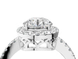 White gold Round Halo Diamond Engagement Ring with Pavé Band and Four-Prong Setting_103
