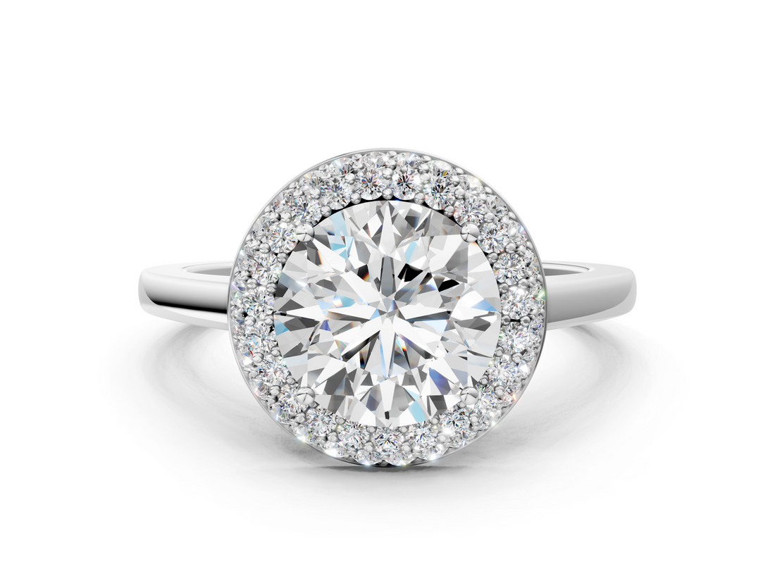 White gold Round Halo Diamond Engagement Ring with Solitaire Band and Four-Prong Setting_37