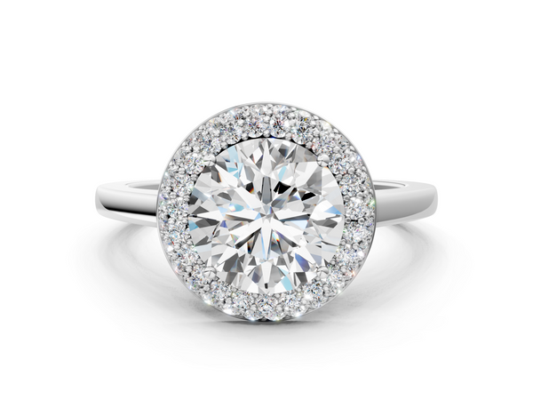 White gold Round Halo Diamond Engagement Ring with Solitaire Band and Four-Prong Setting