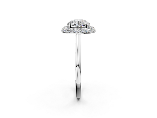 White gold Round Halo Diamond Engagement Ring with Solitaire Band and Four-Prong Setting