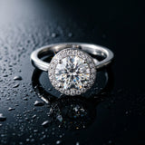 White gold Round Halo Diamond Engagement Ring with Solitaire Band and Four-Prong Setting_58