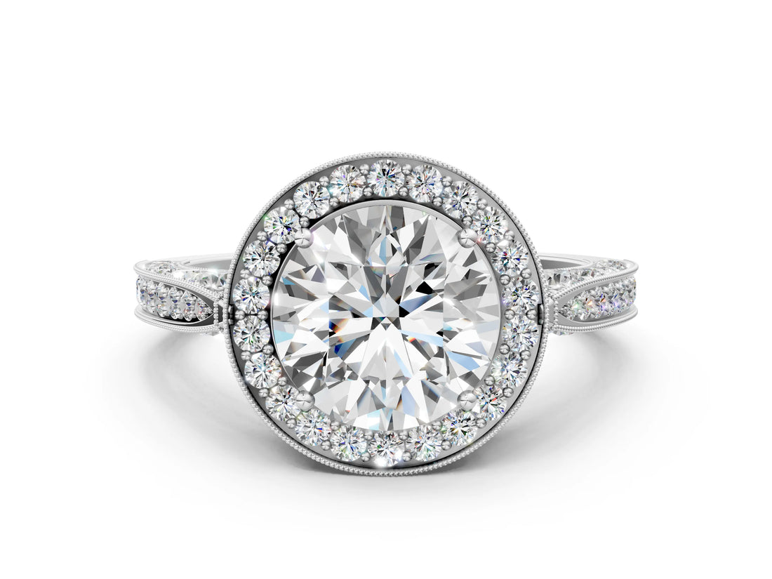 White gold Round Halo Diamond Engagement Ring with Split Shank Band and Four-Prong Setting_26