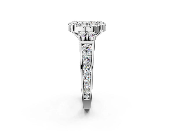 White gold Round Halo Diamond Engagement Ring with Split Shank and Four-Prong Setting