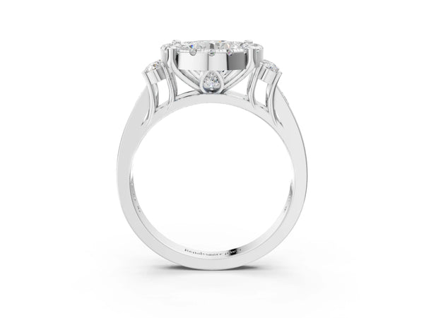 White gold Round Halo Diamond Engagement Ring with Split Shank and Four-Prong Setting