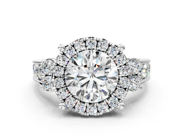 White gold Round Halo Diamond Engagement Ring with Split Shank and Four-Prong Setting