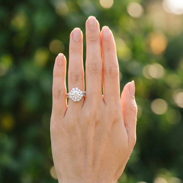 White gold Round Halo Diamond Engagement Ring with Split Shank and Prong Setting